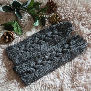 Brand new Handknit baby leg warmers dark gray cable pattern